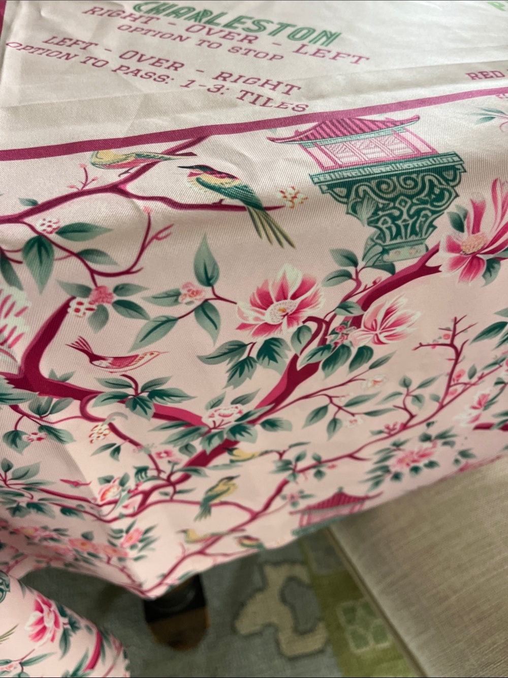 Pink mahjong chinoserie game table square tablecloth - Picture 2 of 3